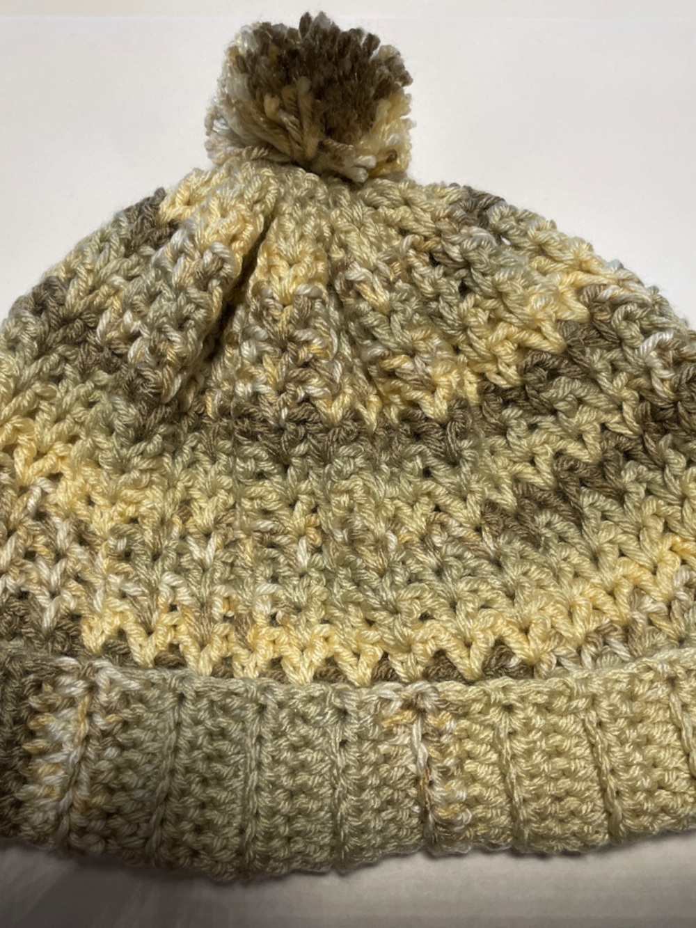 Handmade Crocheted Pom Pom Beanie in Soft Cream Colors